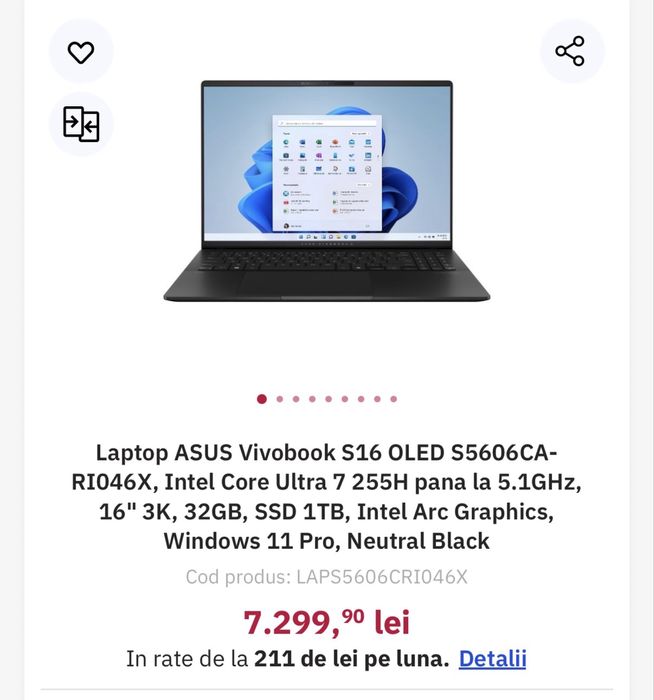 Asus Vivobook S15, Intel Ultra 7, 32gb, 1Tb, OLED