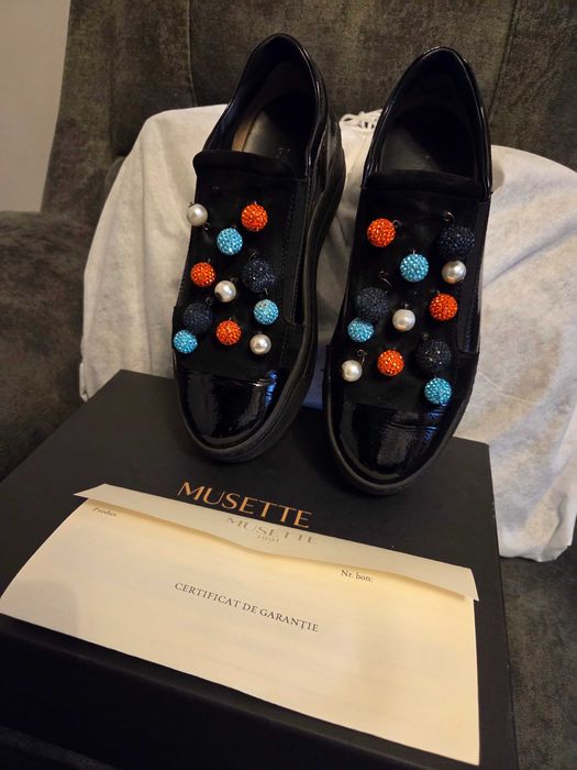 Pantofi MUSETTE balerini 37 Negri Piele Naturala  Cutia lor cu dustbag