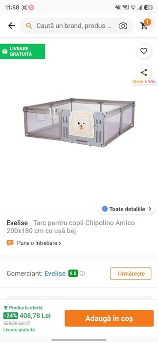 Vand țarc pentru copii Chipolino Amico 200x180