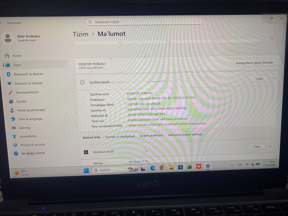 Noutbuk win 11 pro