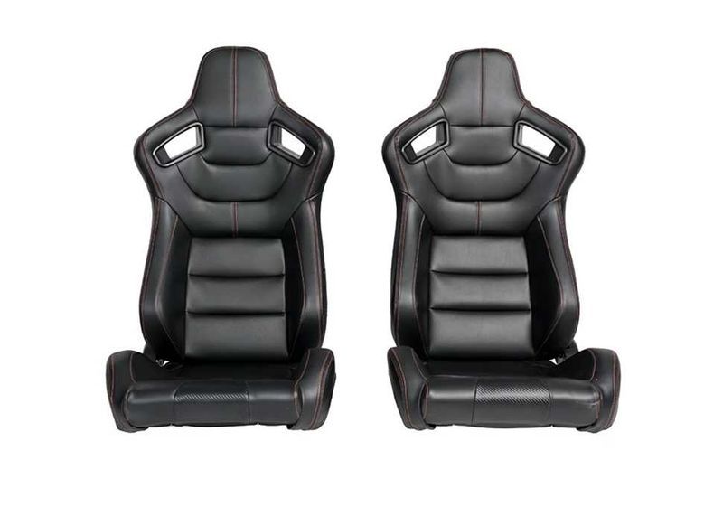 Спортни седалки за автомобил, кожа, черни/с червен шев