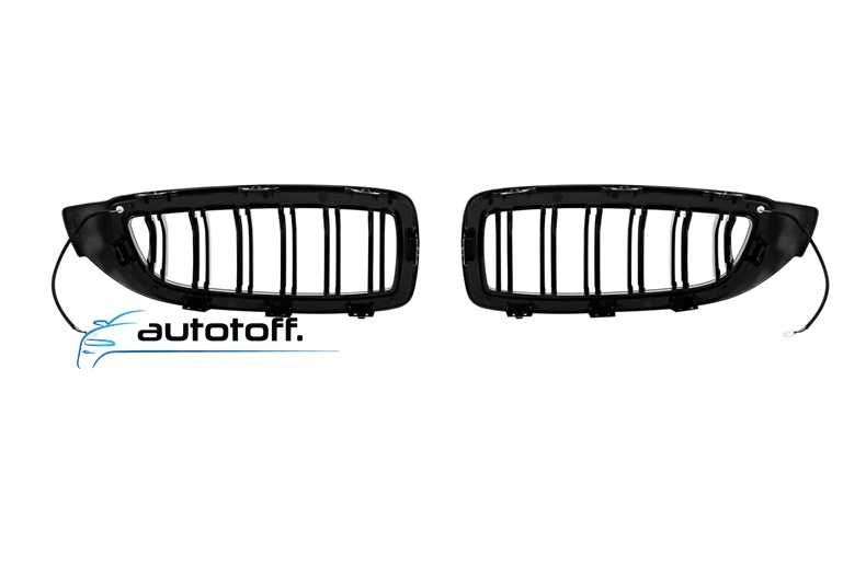 Grile duble iluminate compatibile cu BMW Seria 4 F32 F33 F36 (13-20) Negru lucios cu LED