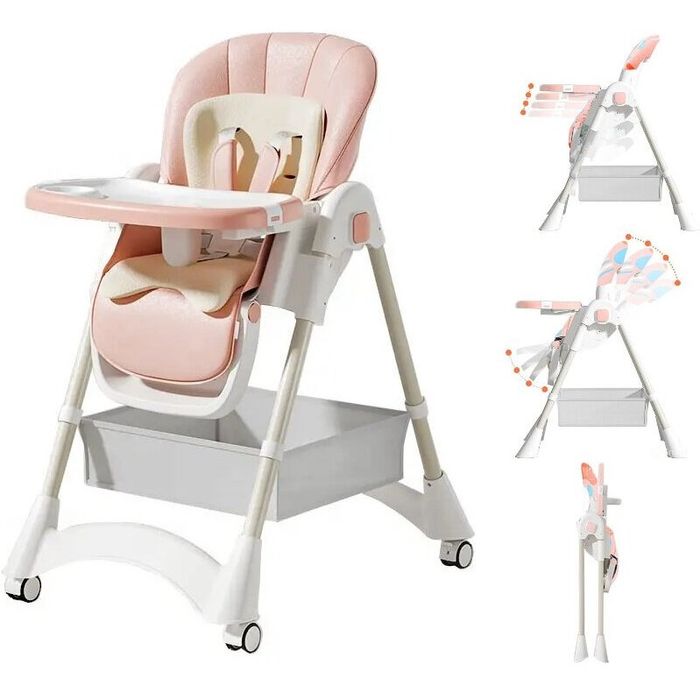 Scaun de Masa Pliabil pentru Bebelusi KinderVIBE®, 6 Luni +, Roz Fad