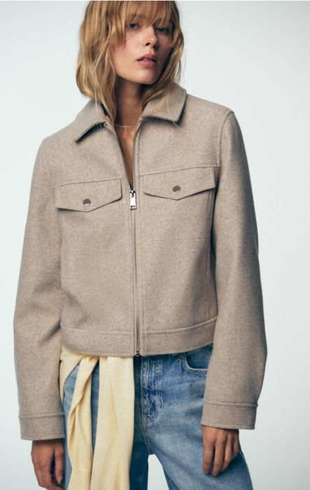 Палто с косъм  кожено и двулицево яке    Zara