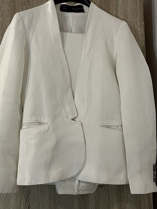 Zara costum sacou pantaloni alb S/M