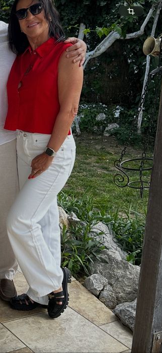 Blugi albi Stradivarius largi