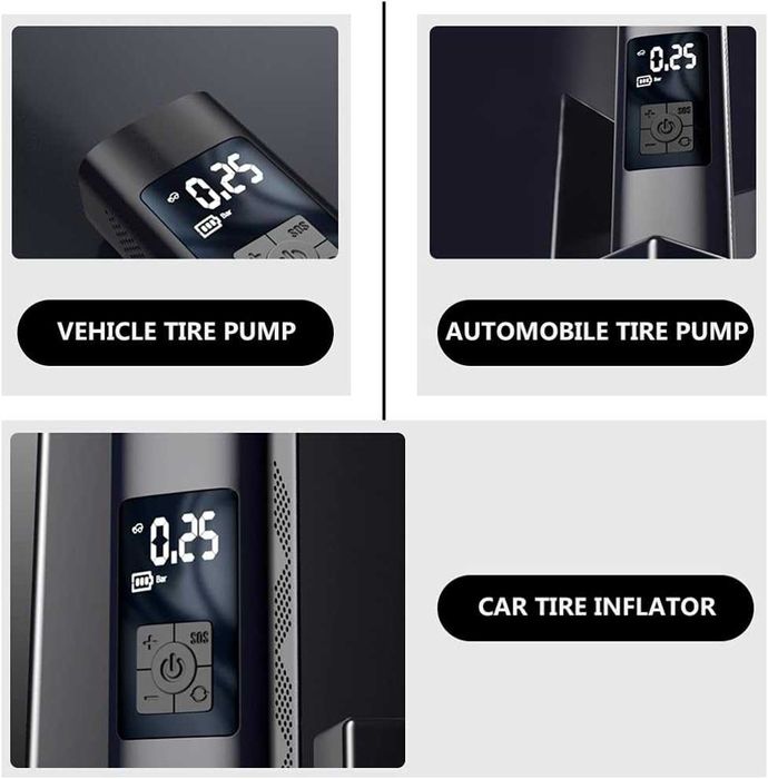 Compresor de aer portabil pentru masina, Afisaj digital, Negru,sigilat