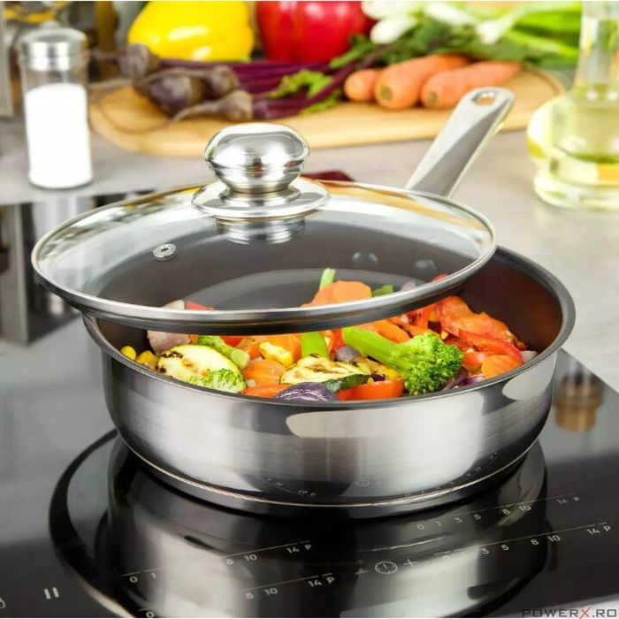 Tigaie adanca cu capac, fund termic multistrat, inox, 24 cm, Kinghoff