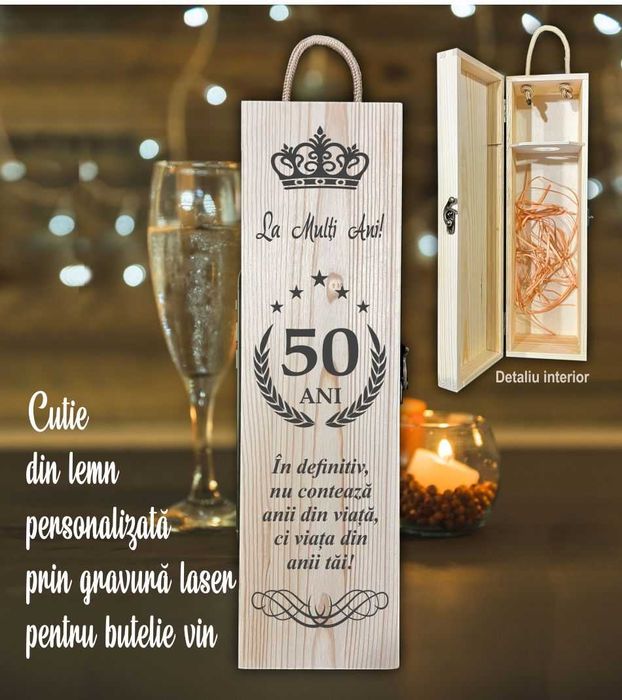 Cadou Cutie lemn gravată pentru butelie vin