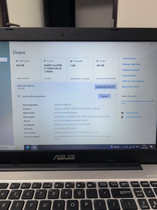 Laptop Asus X556UQ-XX453D / Intel I7-7500U / 8 GB RAM