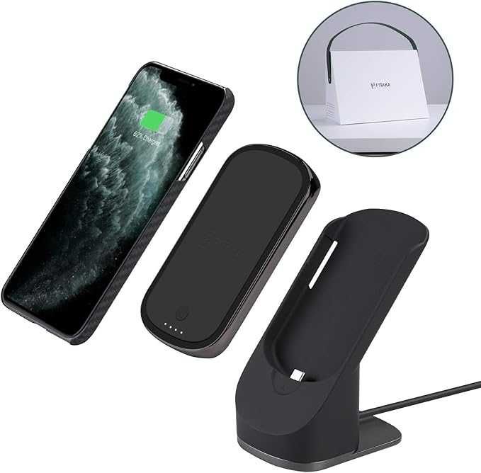 Statie de incarcare PITAKA, Set cu husa compatibila cu iPhone 11 Pro