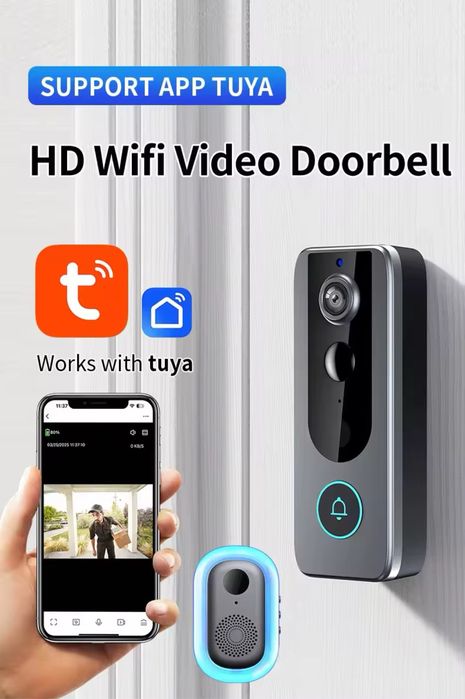 Безжичен видео звънец с камера Tuya Smart - 1080P Full HD, WiFi , нощно виждане , сензор за движение