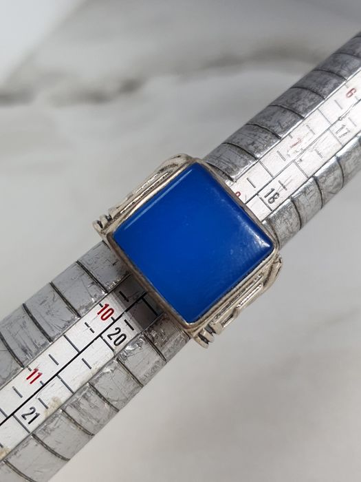 Inel tip pecete (signet ring) bărbătesc din argint 925 cu onix albastru – mărimea 60 – 13,92 g