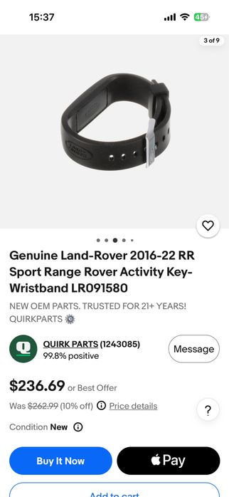 brățară-cheie Land Rover Activity Key (cod LR091580 / HK8319B250EA), o cheie auto electronică rezistentă la apă, purtată la încheietură