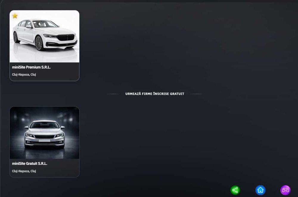 miniSite GRATIS pentru firme auto service vulcanizare detailing piese ITP chiptuning și alte 30 categorii. Fără cont Fără abonament gata în 5 min.