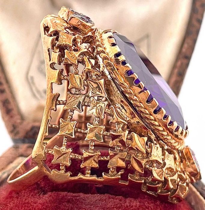 Inel Art Nouveau, aur 9k, argint- Ametist 15ct si Rubine