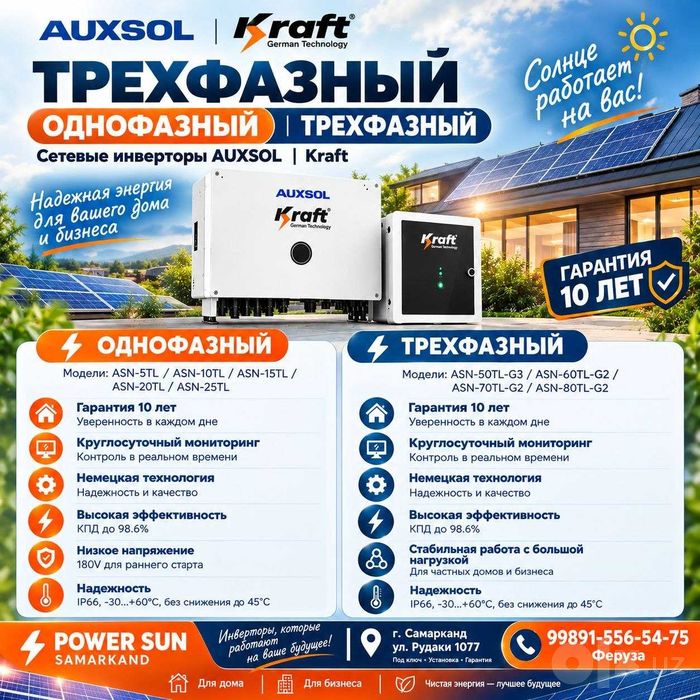 Однофазный, трехфазный сетевой инвертор AUXSOL все виды, AFORE (5кw)