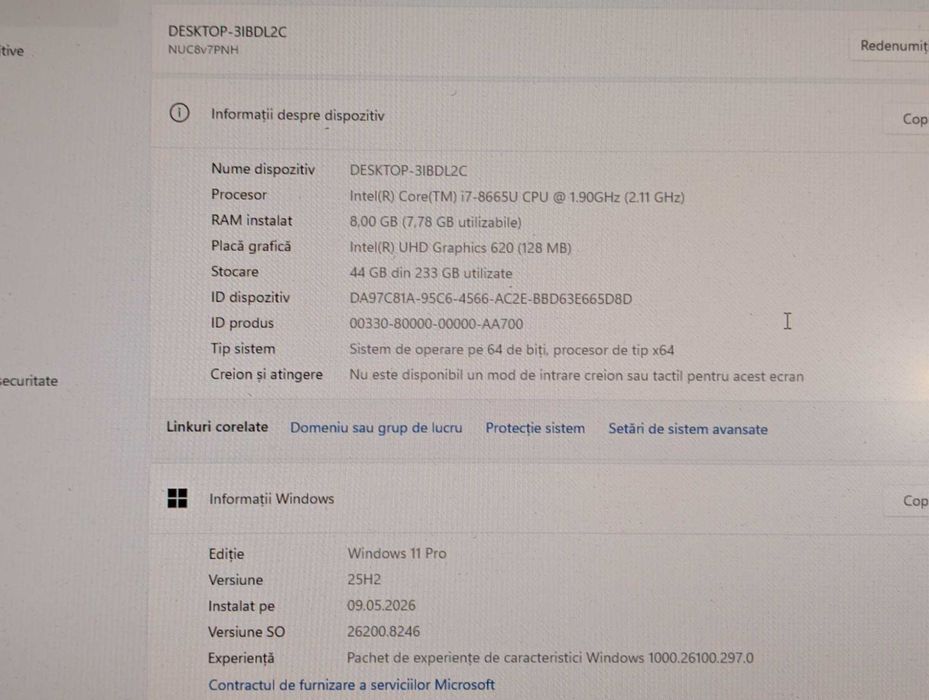 Intel NUC 8 Pro NUC8v7PNH mini pc, Intel Core i7-8665U, ram 8 Gb, SSd 250 Gb