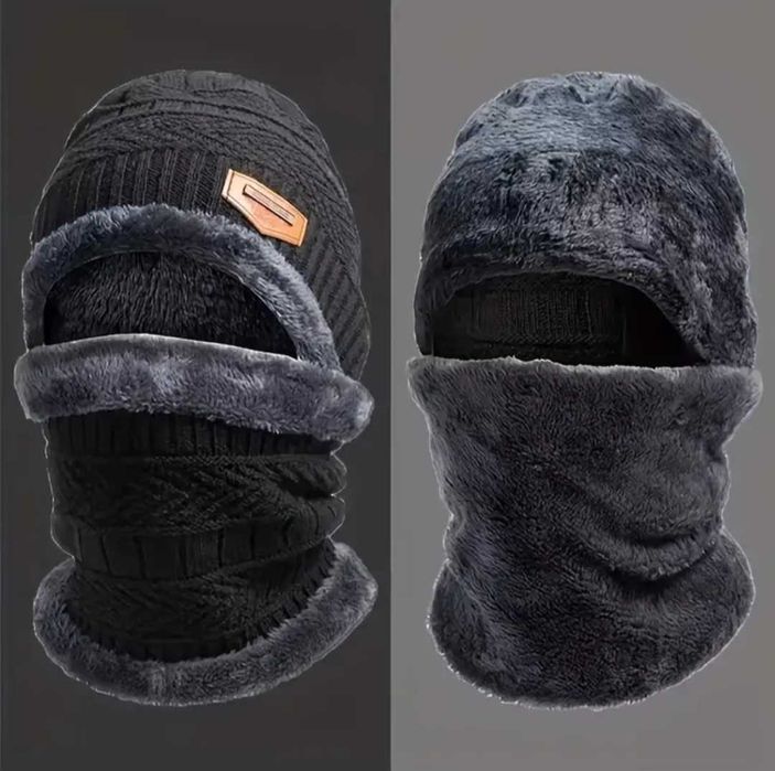 Set caciula, esarfa, manusi din acril moale si captuseala fleece