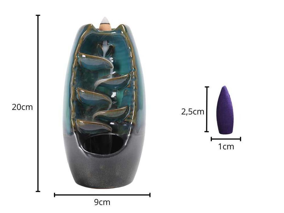 Arzator ceramic conuri parfumate cascada cu 10 conuri incluse albastru