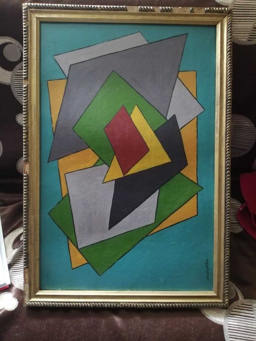 Tablou abstract semnat Jacques Villon – ulei pe carton, înrămat