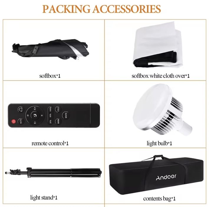 Продавам студийно осветление Andoer – Пълен комплект за фотография и в