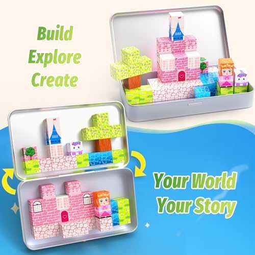 Нова детска играчка Мини магнитни блокчета 45 части с метална кутия за пътуване