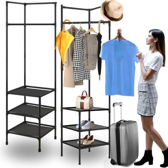 Cuier haine metalic pentru coltul camerei, 3 rafturi 180 x 44 x 44 cm