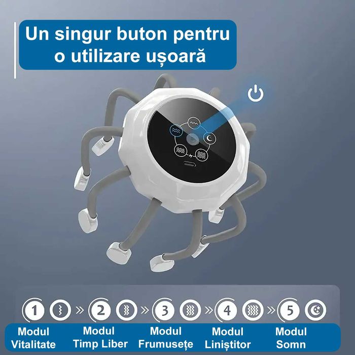 Aparat electric pentru masaj capilar, cu 5 moduri de masaj, pentru detensionare, relaxare și stimularea scalpului