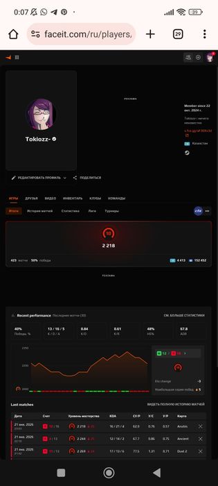 Аккаунт Faceit 10lvl