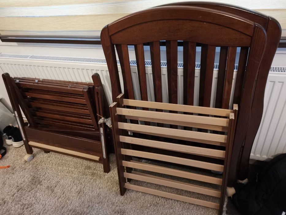 Patut lemn copii, cu saltea din fibra de cocos