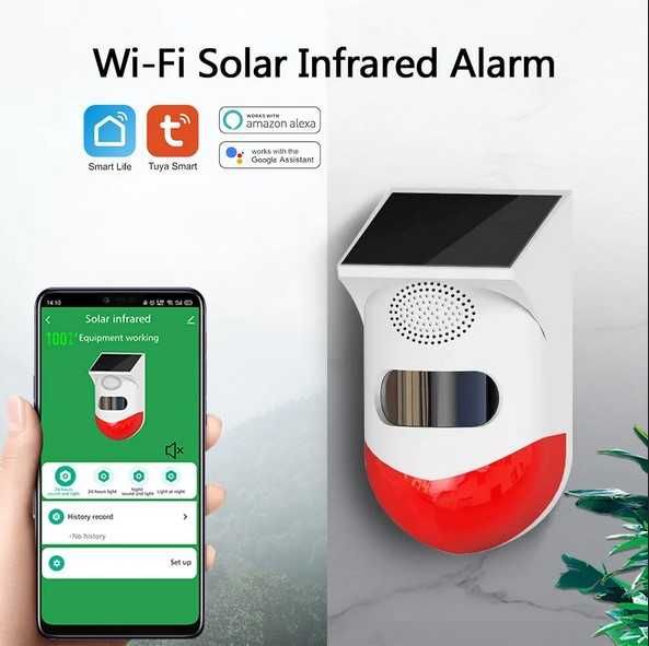 Tuya WiFi соларен външен PIR алармен датчик движение със сигнализации