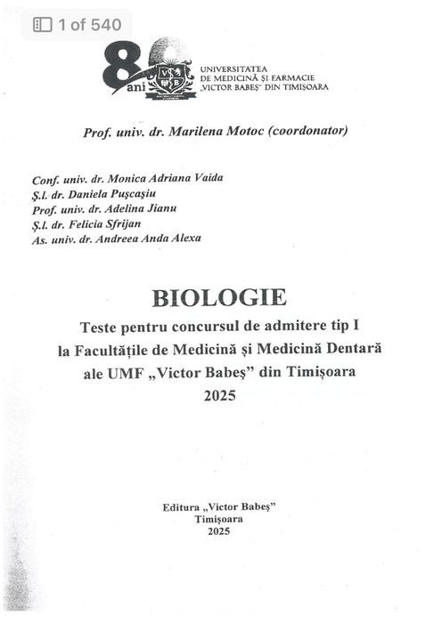 Culegere biologie-admitere la medicina pdf