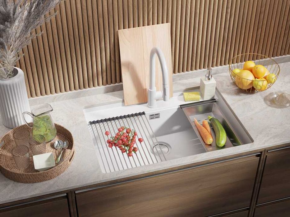 Бяла кухненска мивка за вграждане под плот Берген 80 Low 760x530 мм
-2