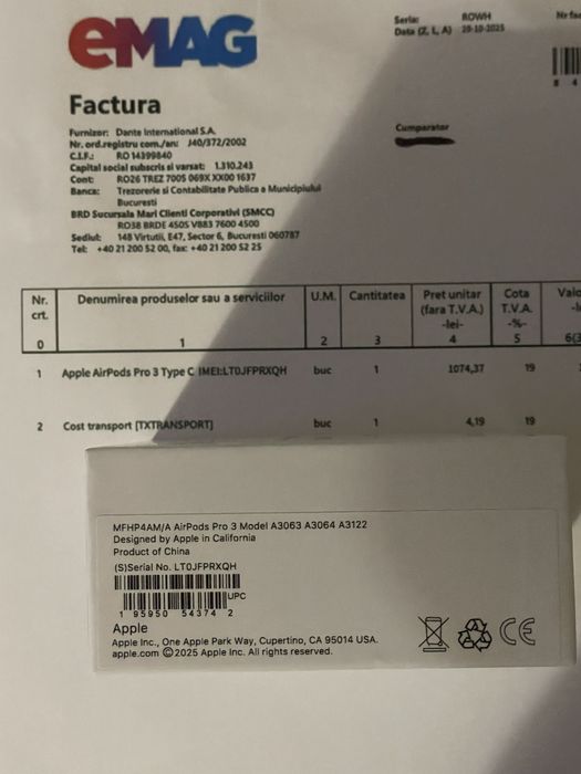 Apple AirPods Pro 3 cu factură (full box)