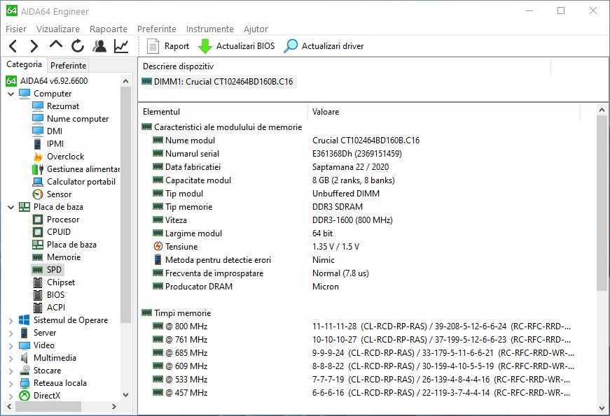 Memorie Crucial 8GB  DDR3, 1600MHz, CL11, 1.35V/1.5V
