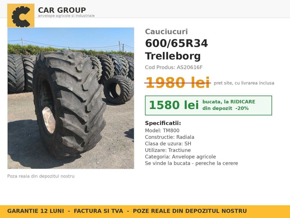 Cauciucuri 600/65R34 Trelleborg TM800 Anvelope Tractor SH GARANTIE