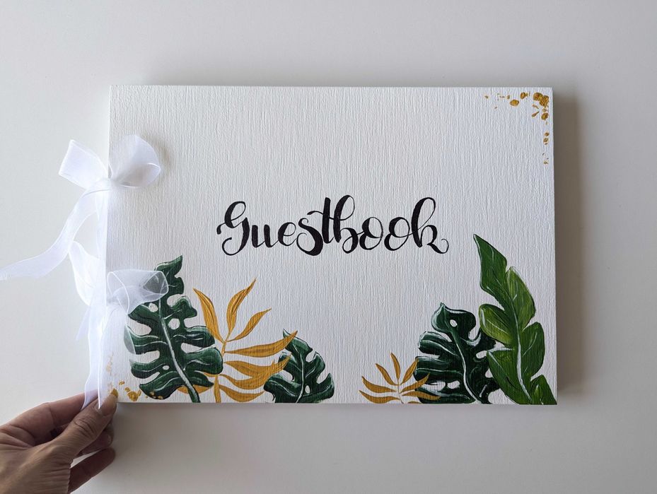 Album foto - guestbook pictat manual - coperti lemn