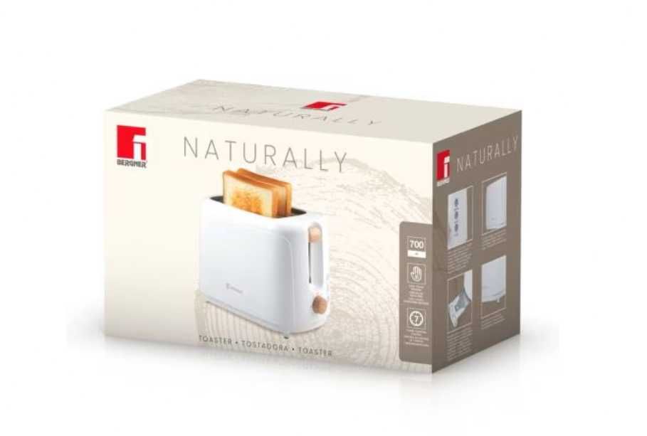 НОВ!!! Тостер Bergner Naturally, 700 W, 2 филии, елегантен дизайн