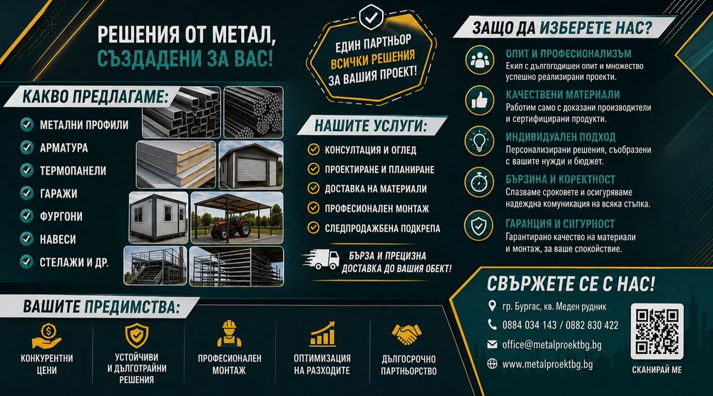 Метални профили второ качество, арматура , термопанели, оградни мрежи, ламарина,гаражи и навеси и много други – доставка и монтаж