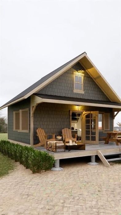 Case de lemn cu dormitor baie bucătărie și living