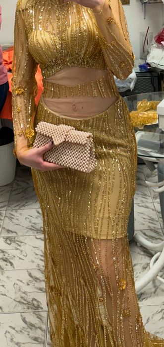 Златна официална рокля – ръчна изработка, S размер