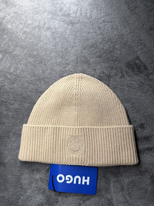 Hugo Blue Xafon tonal logo caciula unisex mix lana culoare bej noua