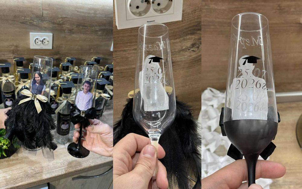 Персонализирани чаши и шампанско за моминско парти, сватба, бал