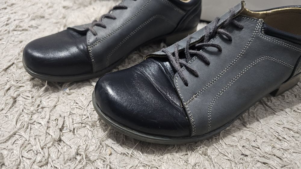 Pantofi office de piele, albastru cu șireturi, nr 37