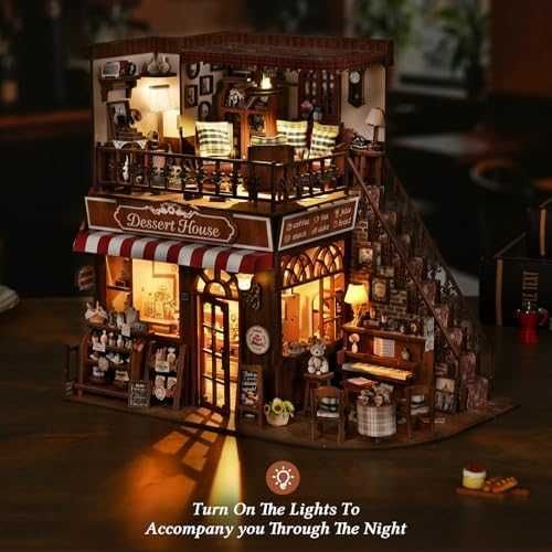 Нов пъзел 3D дървен book nook комплект мини сладкарница с LED светлина