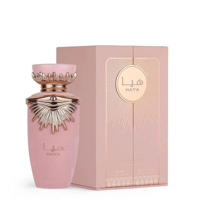 Дамски парфюм Lattafa Haya Eau de Parfum 100 мл – флорално-плодов аромат в луксозна подаръчна кутия