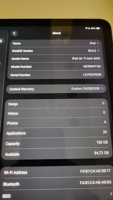 iPad Air 11 M3 Wi-Fi 128GB 7.Gen - НЕРАЗЛИЧИМ ОТ НОВ - батерия на 4 цикъла