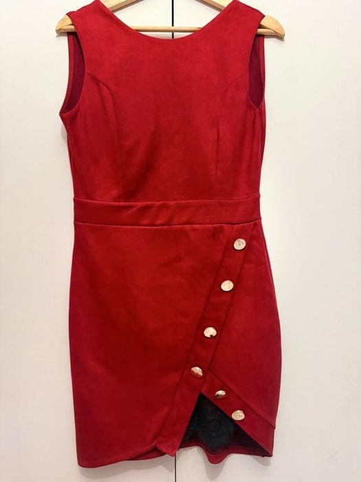 Rochie roșie tip suede cu spatele decupat • Made in Italy • elegantă / party / club S/M