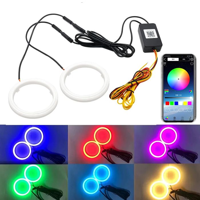 Set Angel Eyes RGB Dinamic Symfony Control Bluetooth Aplicatie Semnalizare 6cm 7cm 8cm